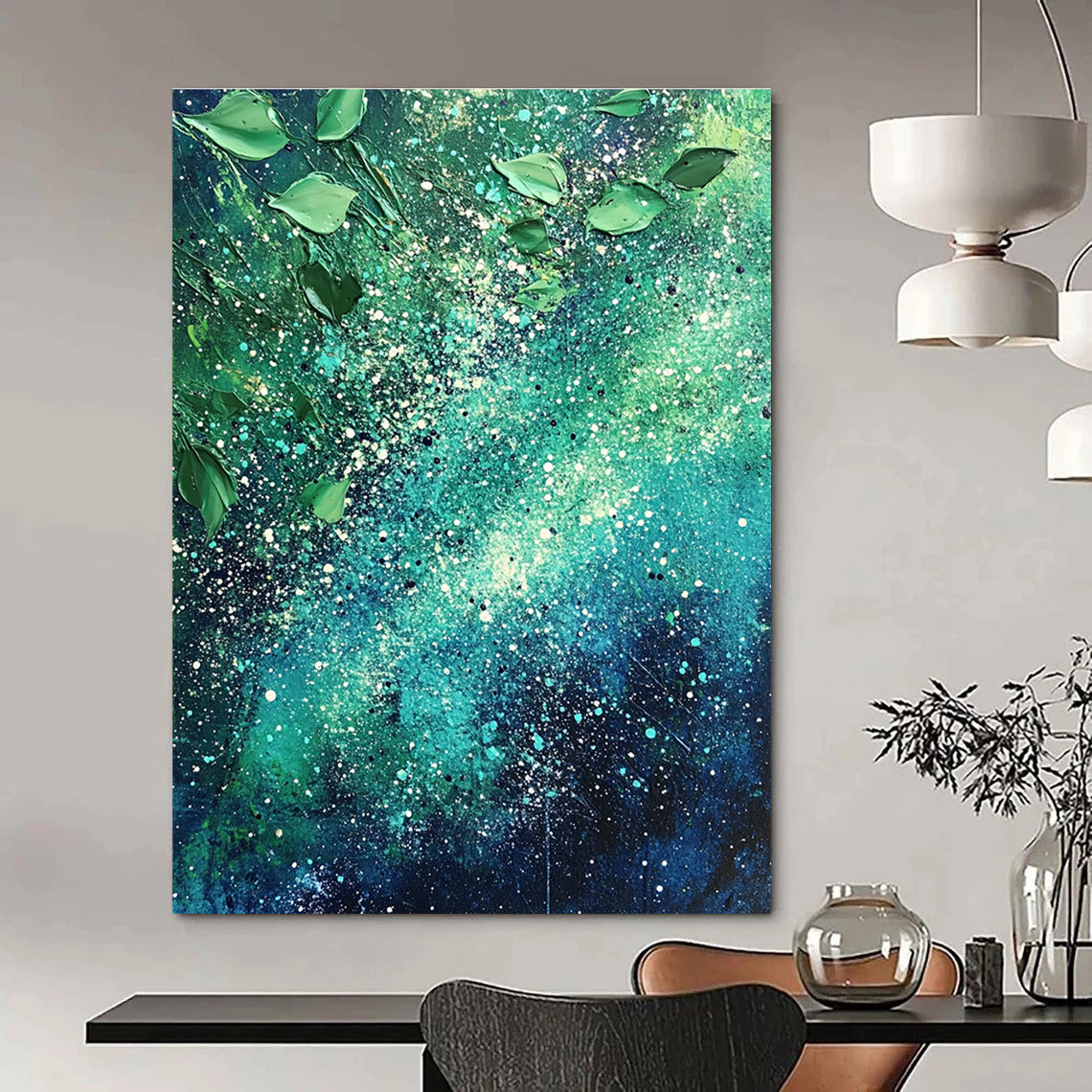 Vibrant Green Splatter Art for Garden Room & Café STSC065