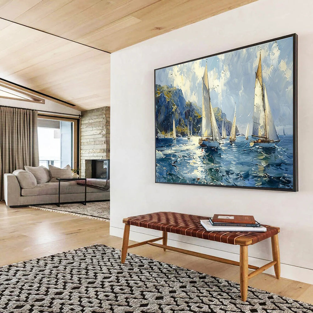 Vivid Sailing Boats Seascape Art to Enrich Nautical - Themed Coastal Living Room DLZ3053