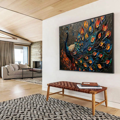 3D Peacock Palette Knife Art for High - End Asian - Inspired Spa Lobbies DLZ3191