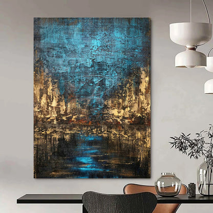 Blue and Brown Urban Nightscape Art for Industrial - Chic Loft & City - Themed Bar DLZ0744