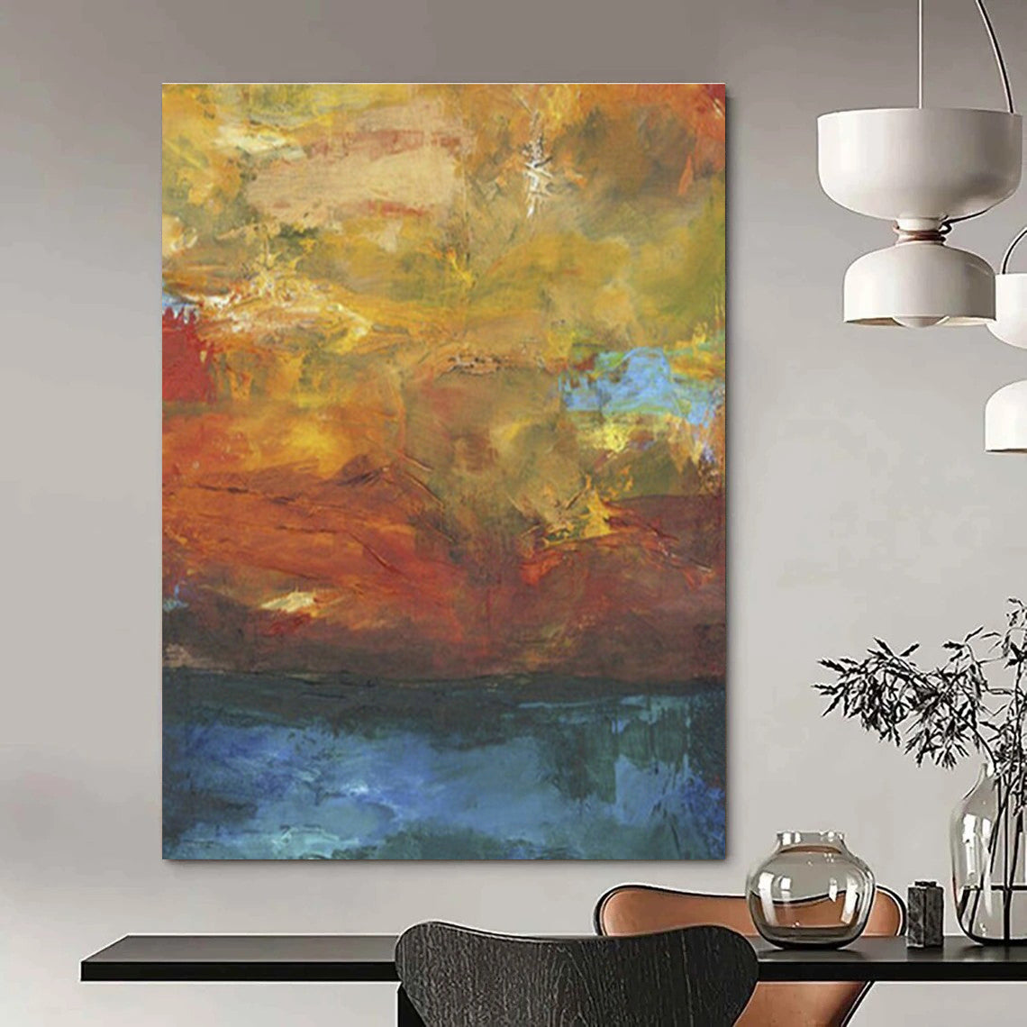 Warm - Toned Abstract Landscape Art for Cozy Café & Autumn - Themed Restaurant DLZ0631