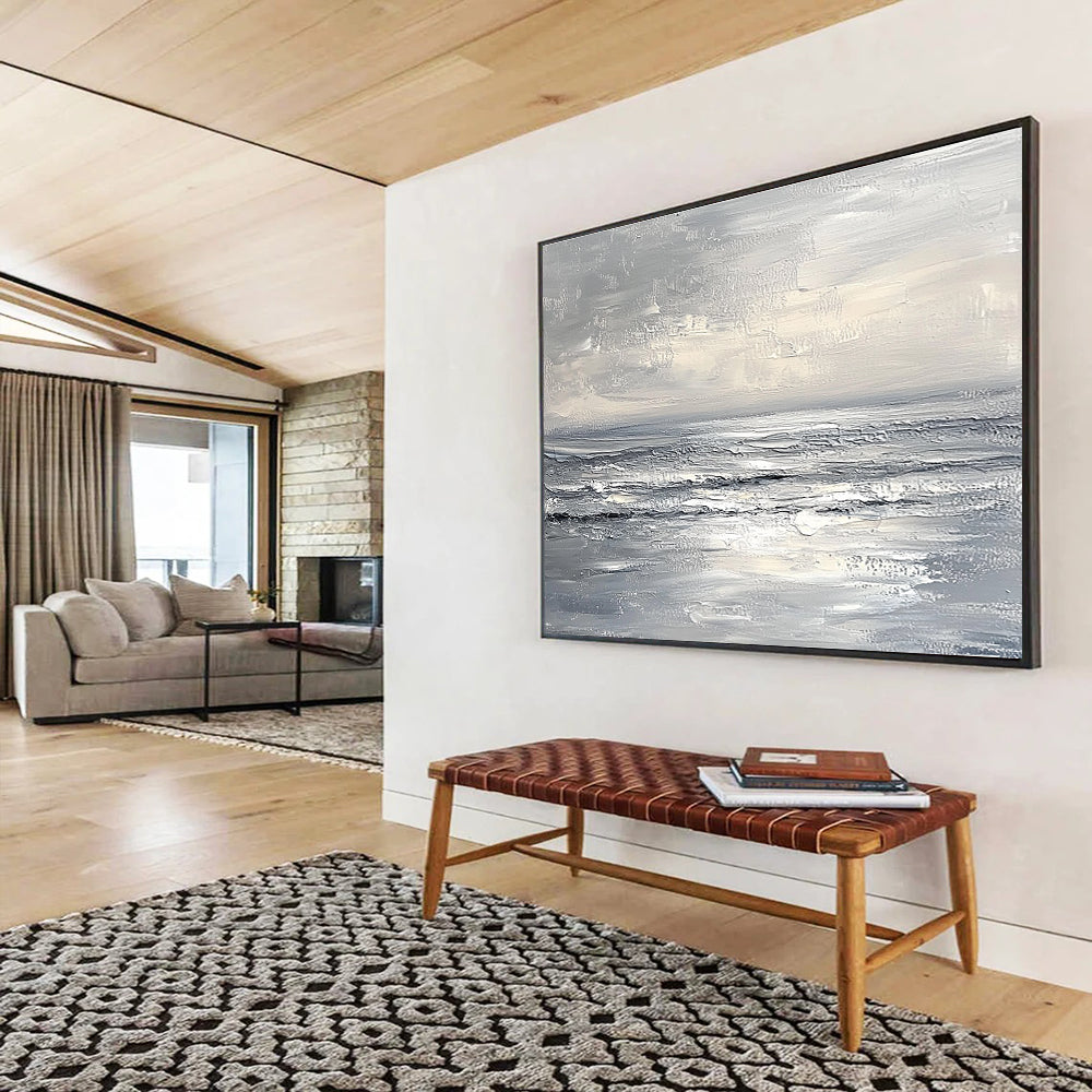 Monochrome Seascape Art for Minimalist Home Office & Serene Meditation Space SC276