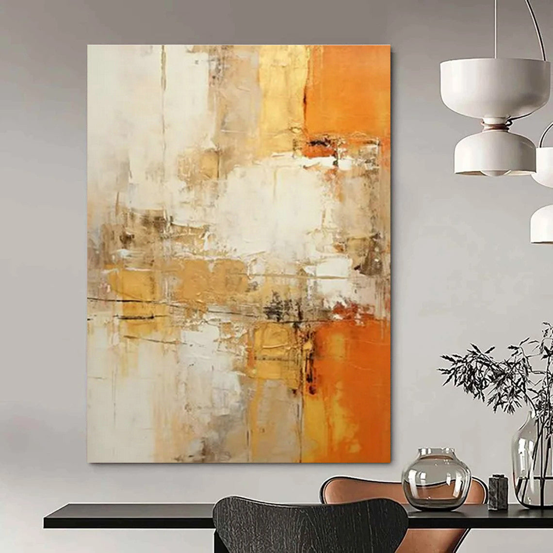 Gold - Orange - White Abstract Art for Luxury Hotel Lobby & Upscale Home Living Room DLZ1699