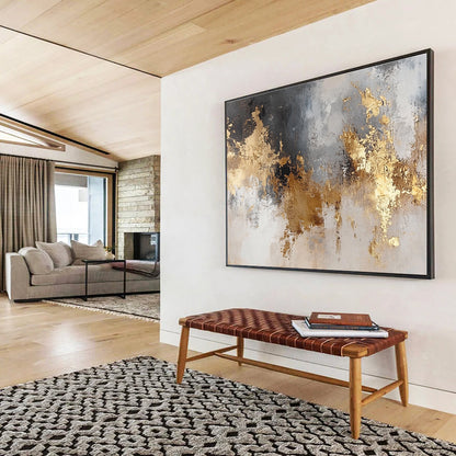 Gray - Gold Abstract Art for Luxury Hotel Lobby & Modern Office SC006