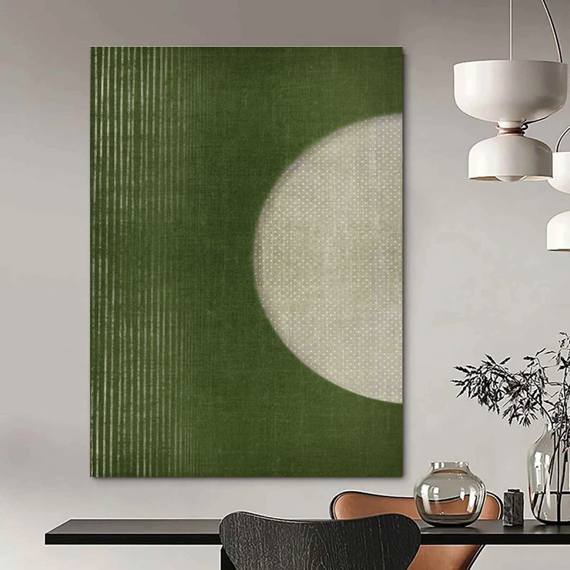 Green Circle & Lines Art for Japandi - Style Living Room & Creative Studio DLZ1367