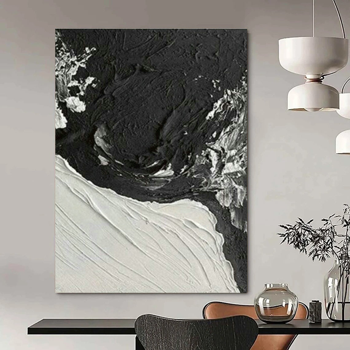 Textured Black and White Abstract Art for Industrial Loft Apartment & Modern Art Gallery DLZ1614