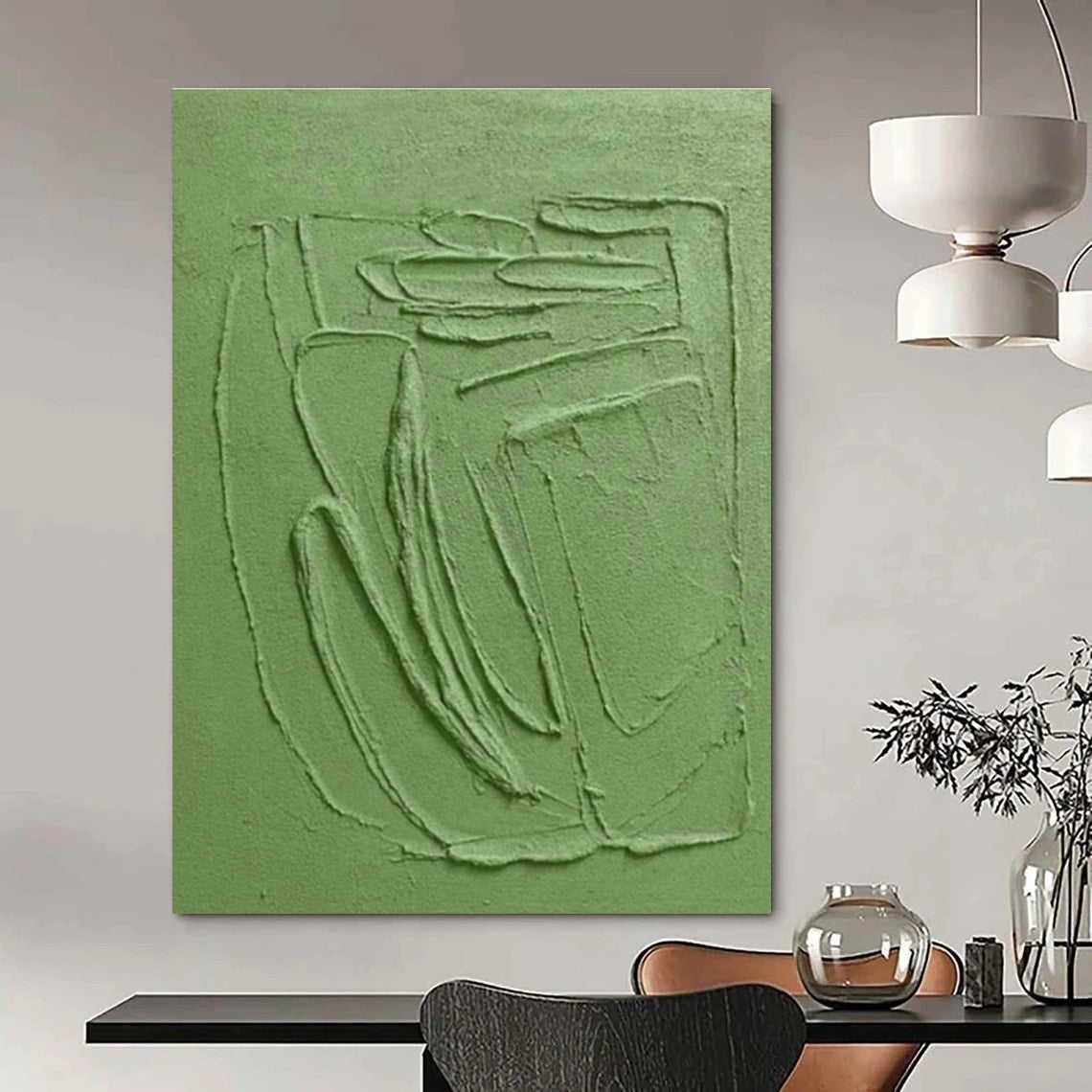 Green Relief Abstract Art for Minimalist Home Office & Calm Reading Nooks DLZ0290