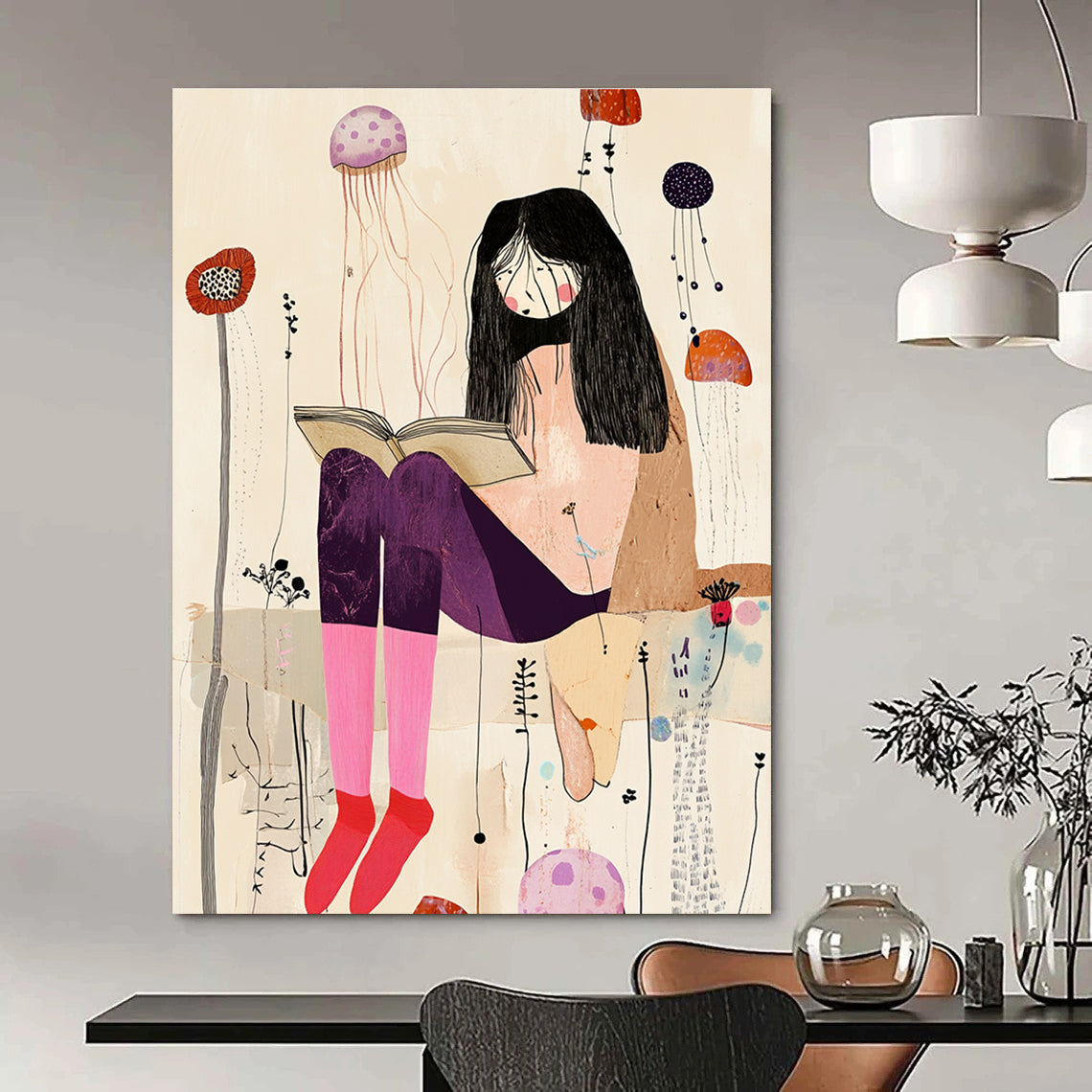 Reading Girl with Jellyfish for Boho - Chic Bedroom & Artistic Bookstore STSC1237