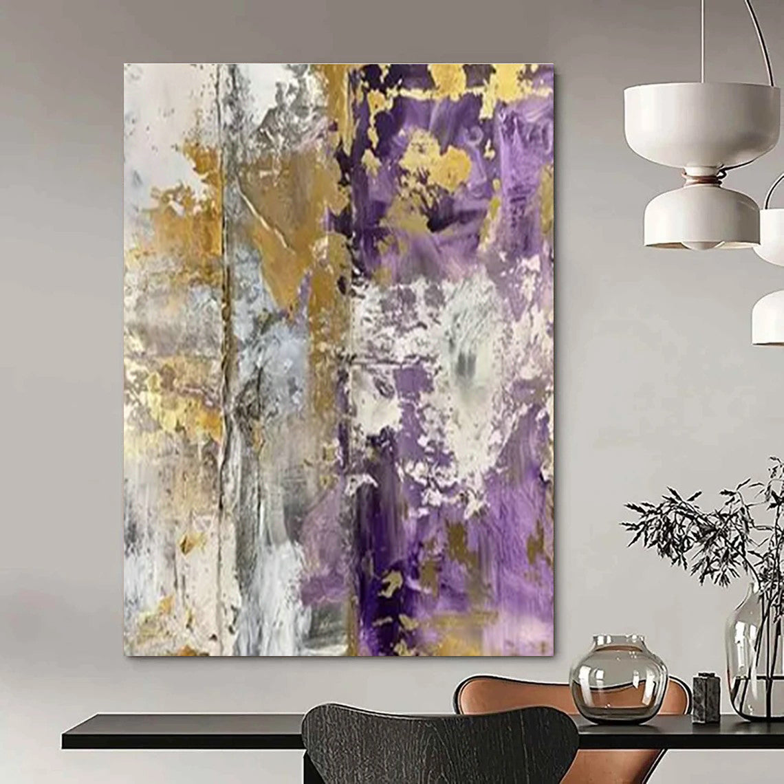 Purple - Gold - Silver Abstract Art for Luxury Hotel Lobby & Upscale Home Living Room DLZ1730