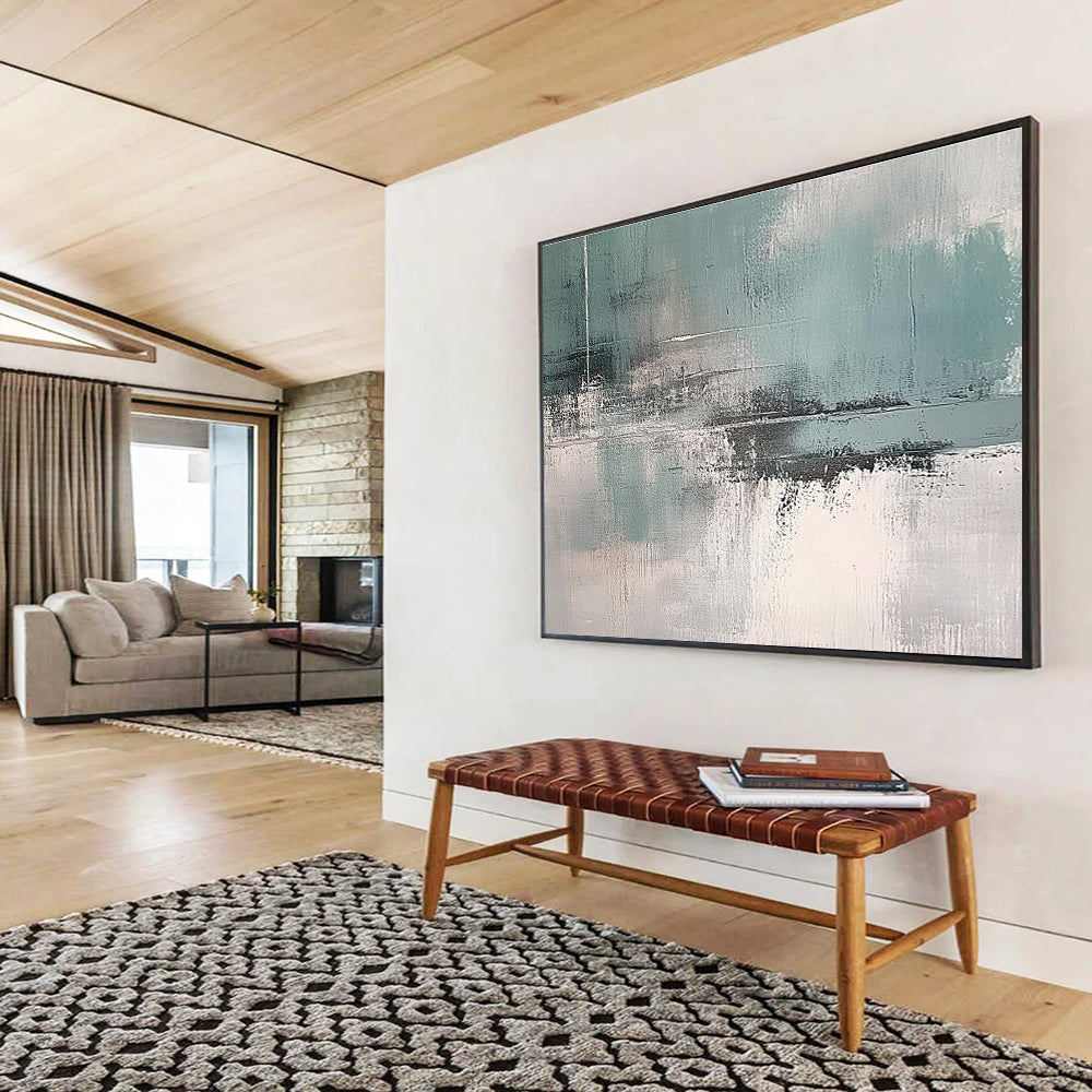 Gray and Teal Abstract Landscape Art for Minimalist Home Office & Contemporary Art Gallery SC296