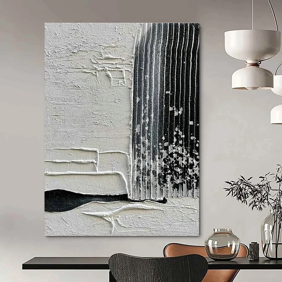 Grey - White Textured Abstract Art for Office & Living Room DLZ0436