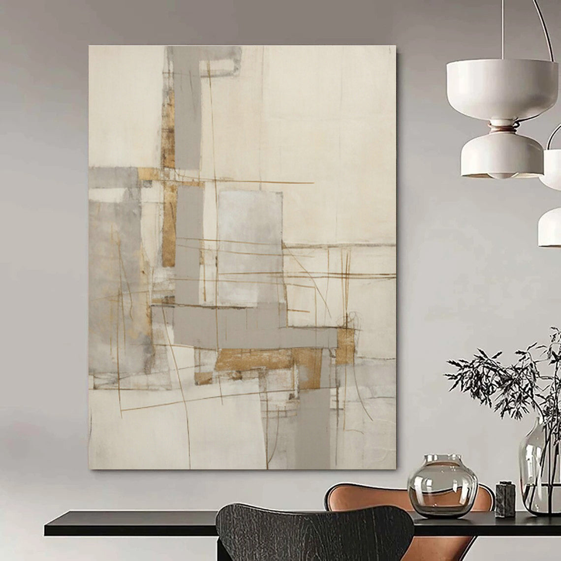 Grey - Gold Geometric Abstract Art for Corporate Lobby & Art Deco - Style Residence DLZ1329