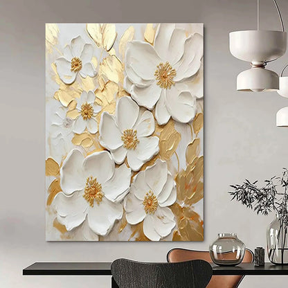 3D Floral Gold - White Art for Luxury Wedding Venue & Elegant Home Entryway DLZ1503