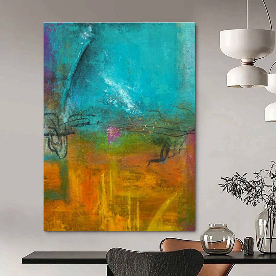 Blue - Orange Abstract Art for Modern Studio Waiting Rooms DLZ0059