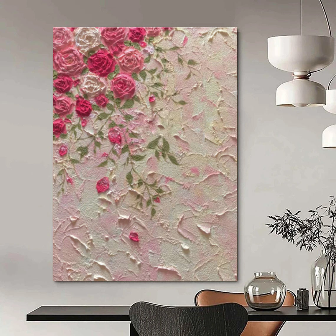Textured Pink Floral Relief Art for Bridal Suite & Tea Parlor DLZ0603