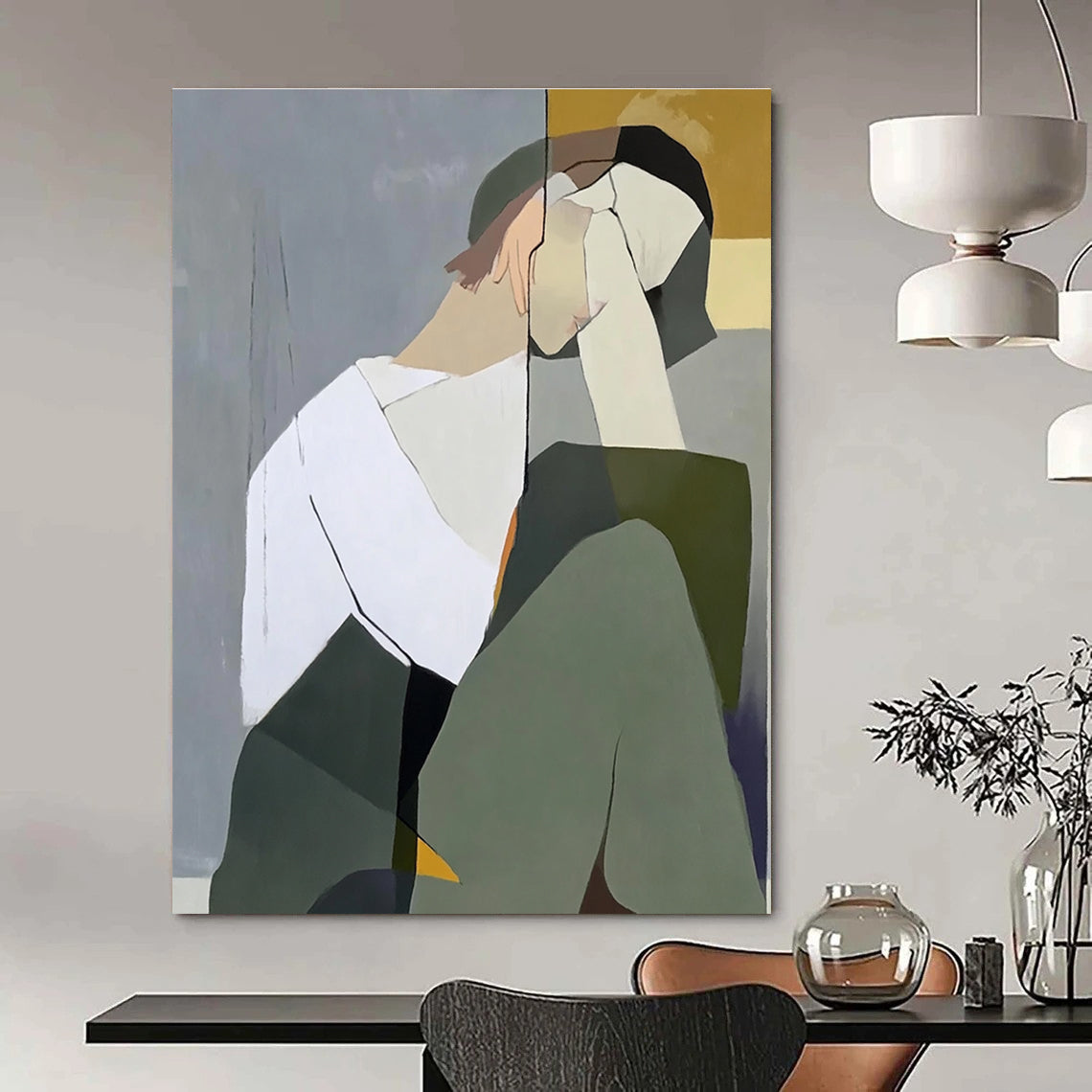 Abstracted Pensive Figure Art for Creative Workplace & Modern Living Room STSC1114