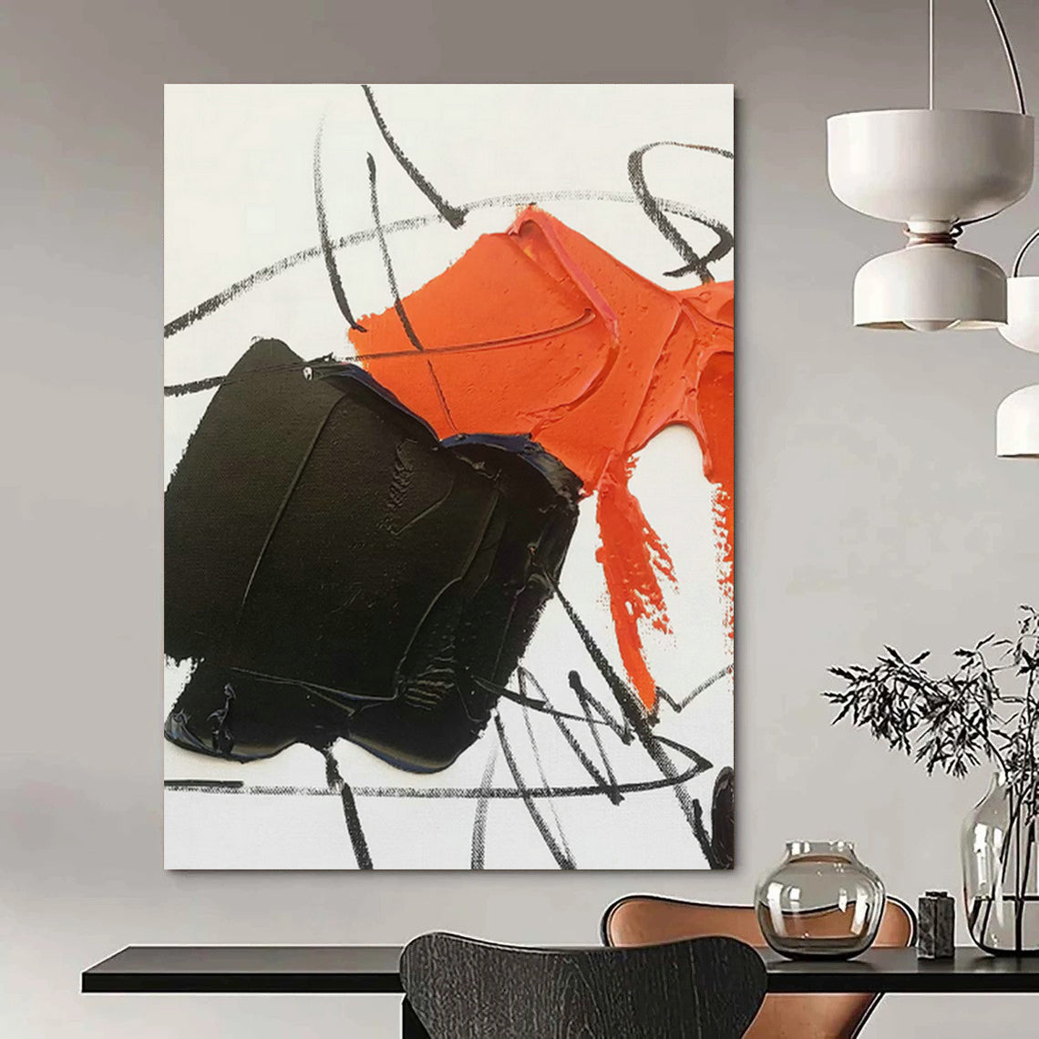 Black - Orange Abstract Art for Urban Art Studio & Bold Retail Space DLZ0796