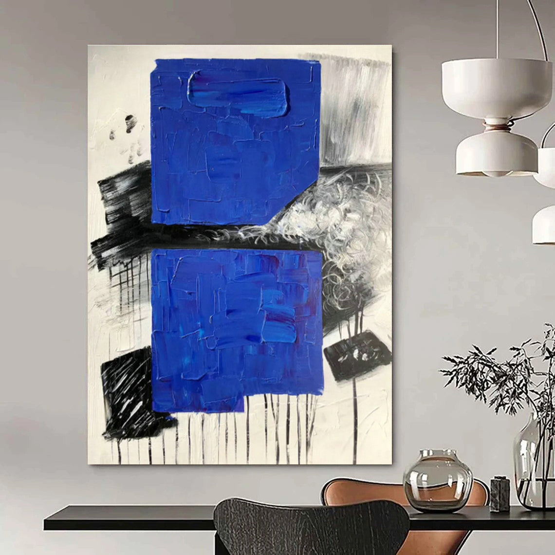 Blue - Black Block Abstract Art for Living Room & Office DLZ0510