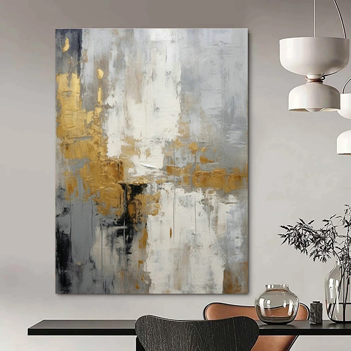 Gold - Gray Abstract Art for High - End Spa & Art - Deco Apartment DLZ1069