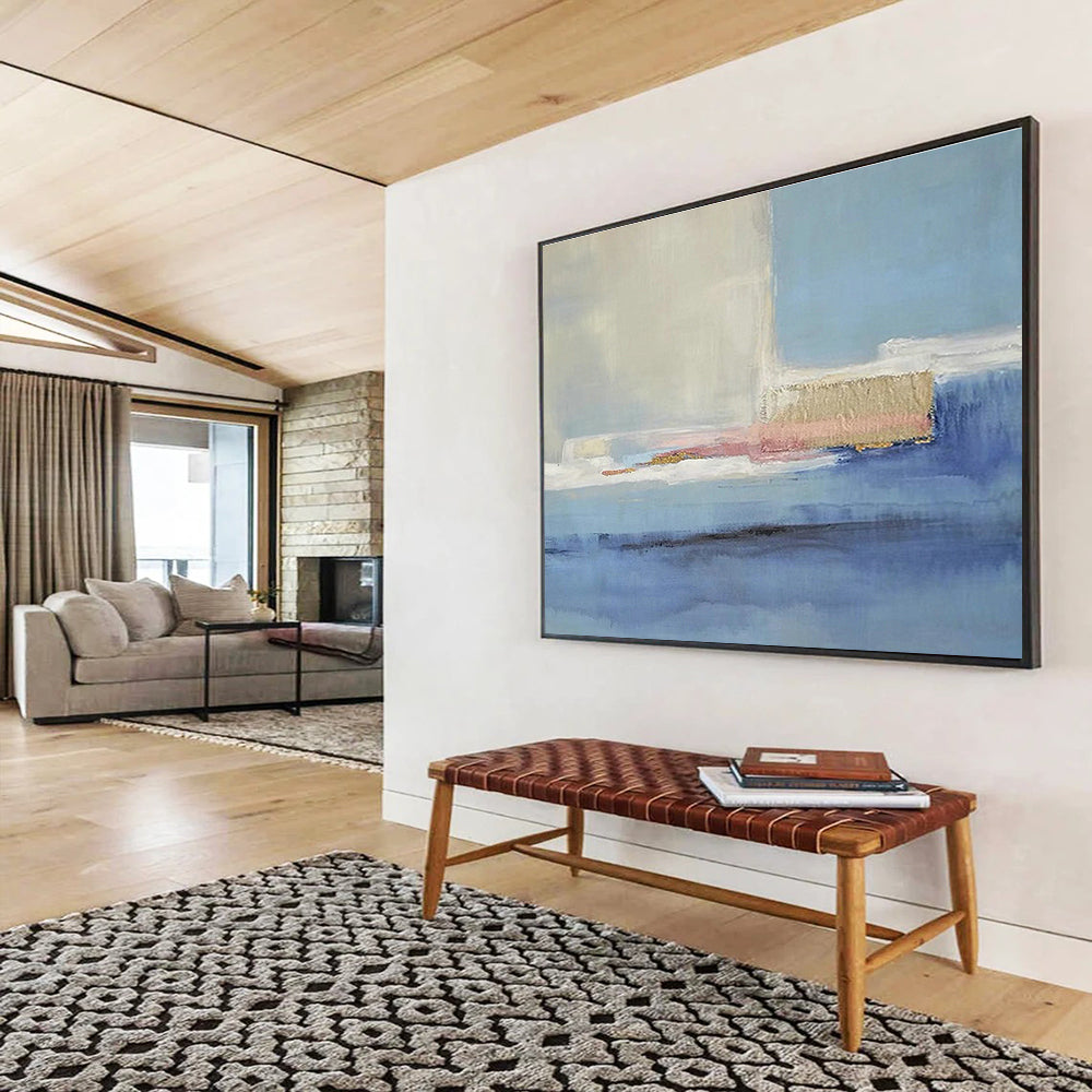 Sleek Blue - Pink Geometric Abstract Art for a Modern Hallway’s Stylish First Impression DLZ2791