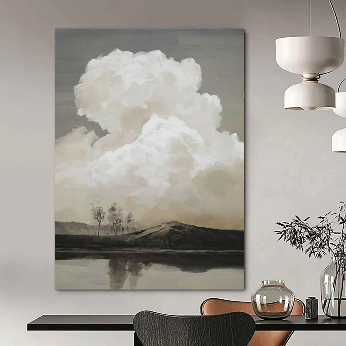 Cloud - Filled Lake View Art for Waterfront Home Library & Nature - Inspired Lounge DLZ2139