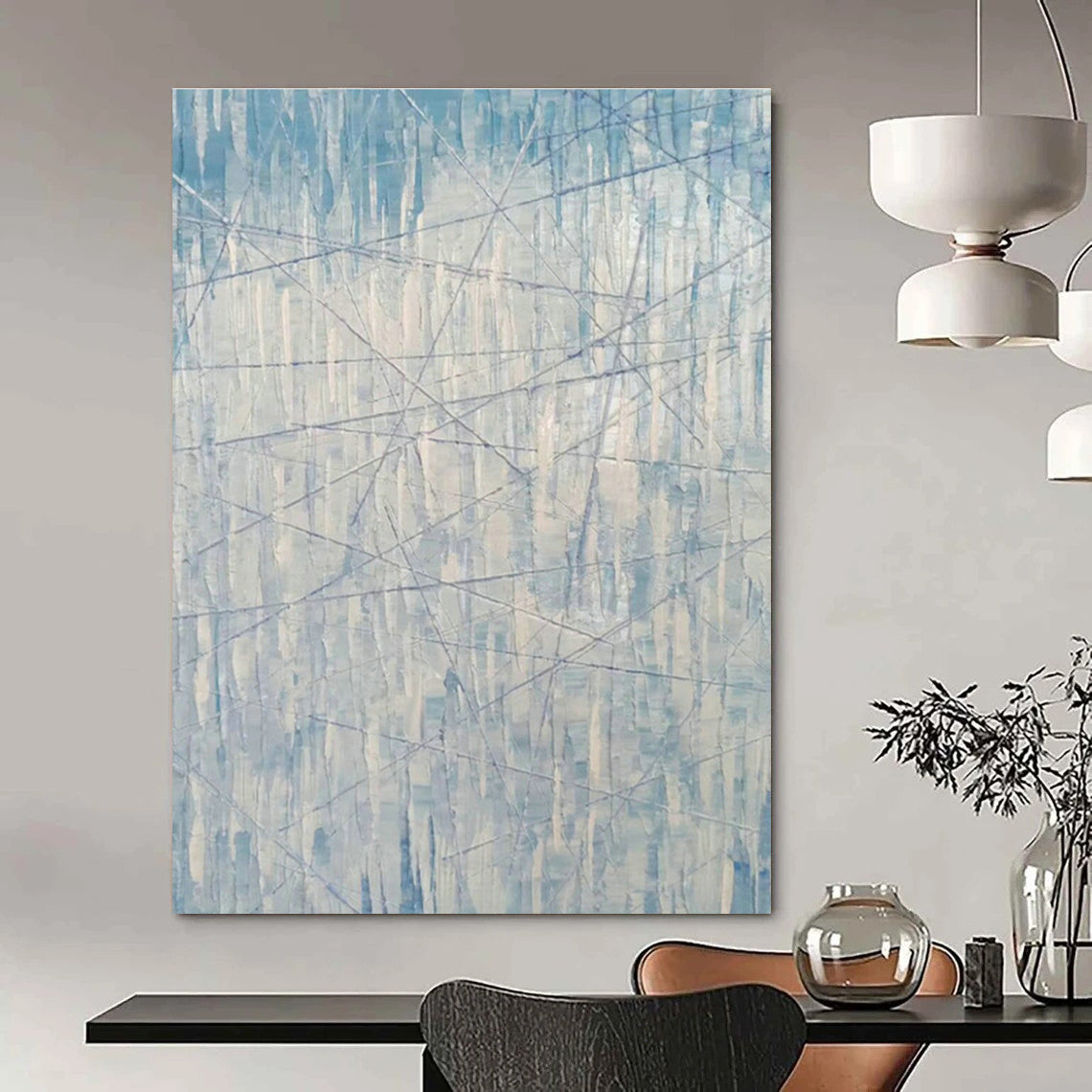 Blue - White Line Abstract Art for Minimalist Office & Modern Gallery DLZ0772
