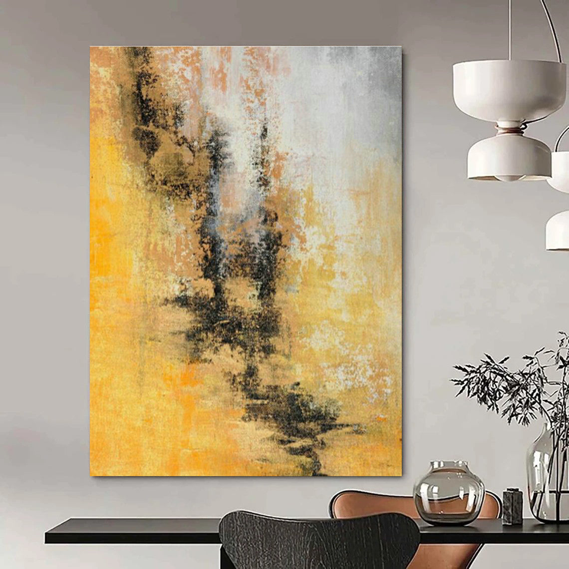 Yellow - Brown Abstract Art for Industrial - Style Coffee Shop Walls DLZ0041