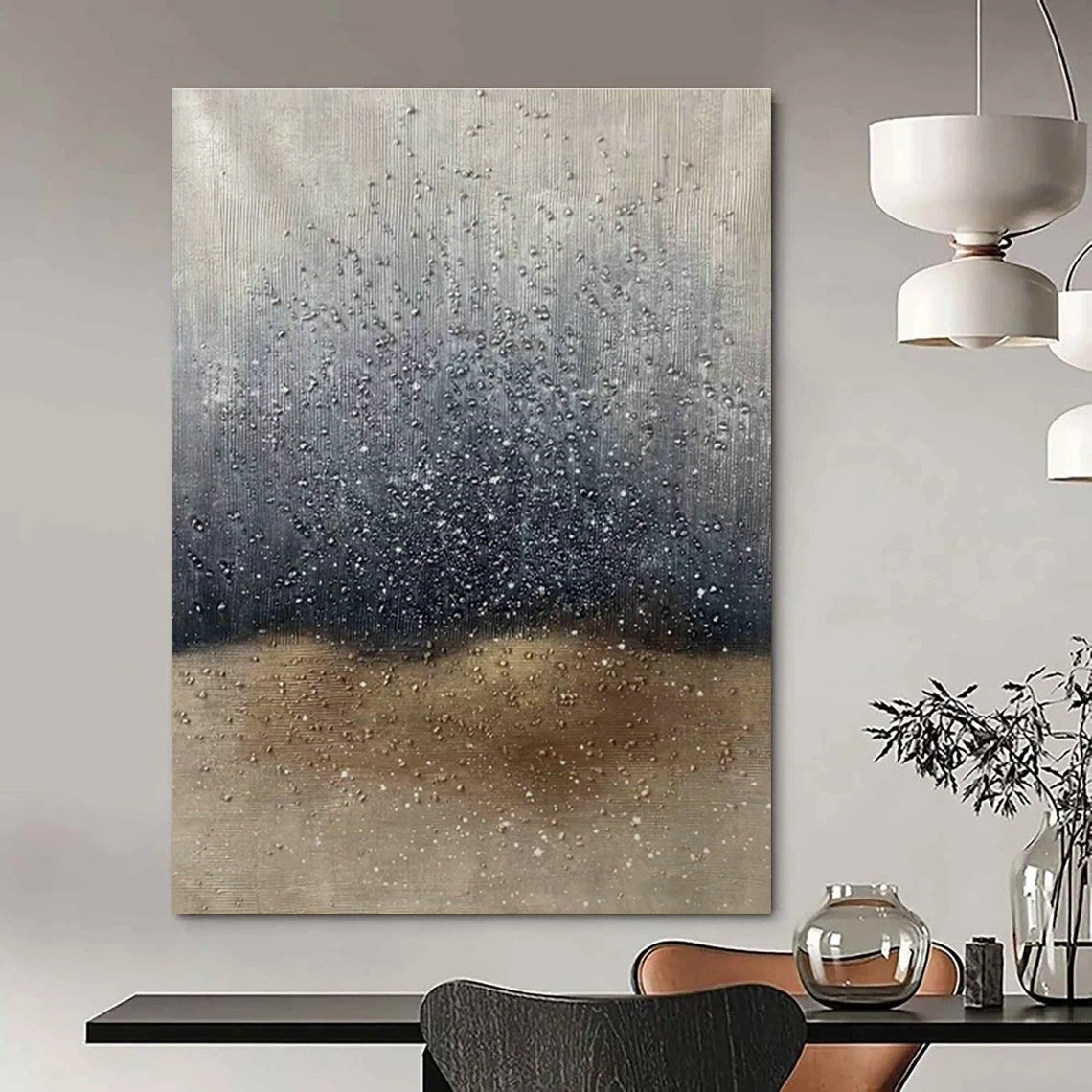 Silver - Grey Raindrop Abstract Art for Living Room & Bedroom DLZ0529
