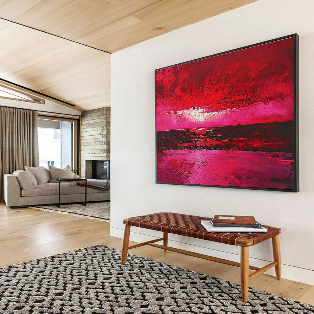 Pink and Red Seascape Art for Coastal Home Living Room & Artistic Beach Bar SC273