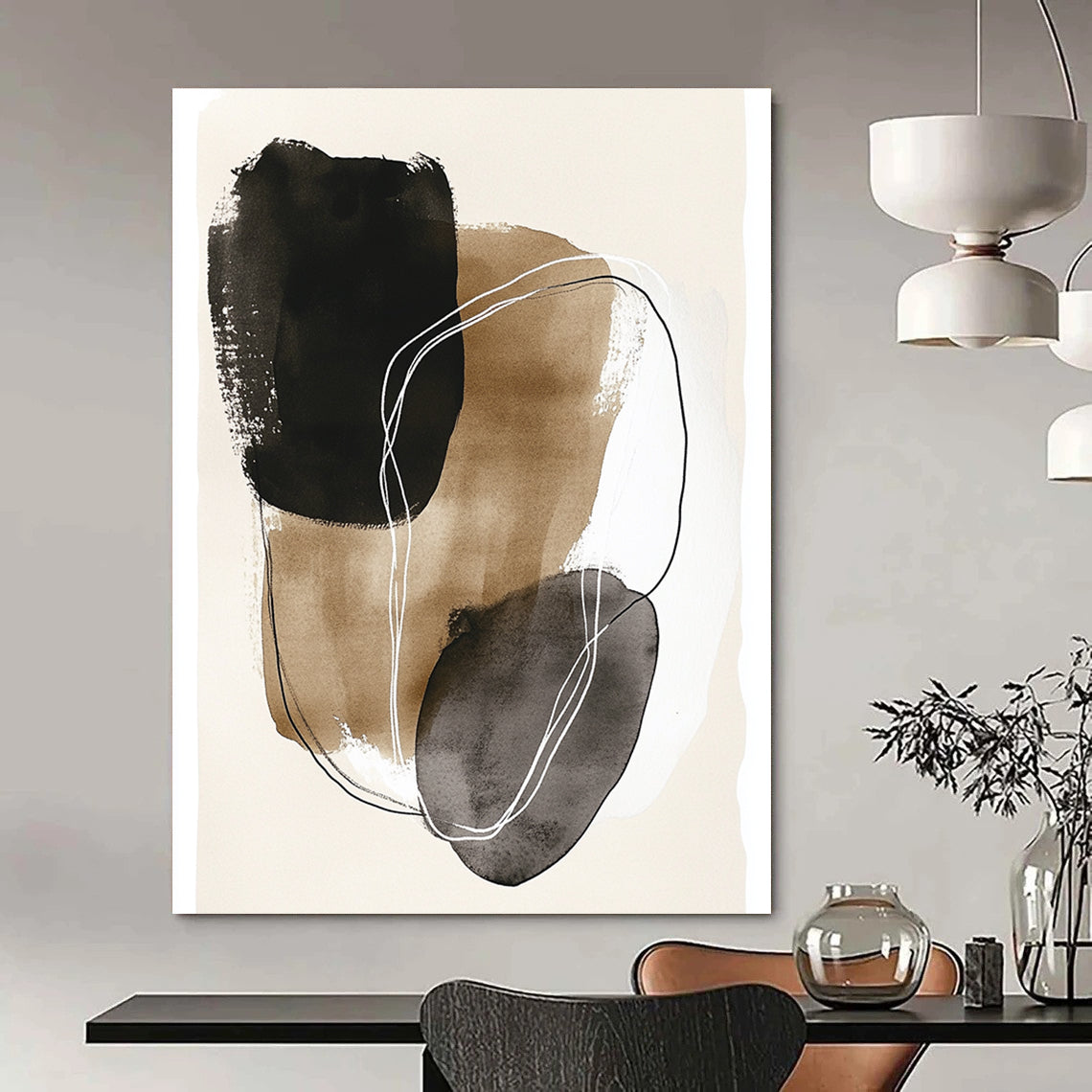 Abstract Ink Shapes Bohemian - Style Art for Eclectic Home Living Room & Creative Home Office STSC1459