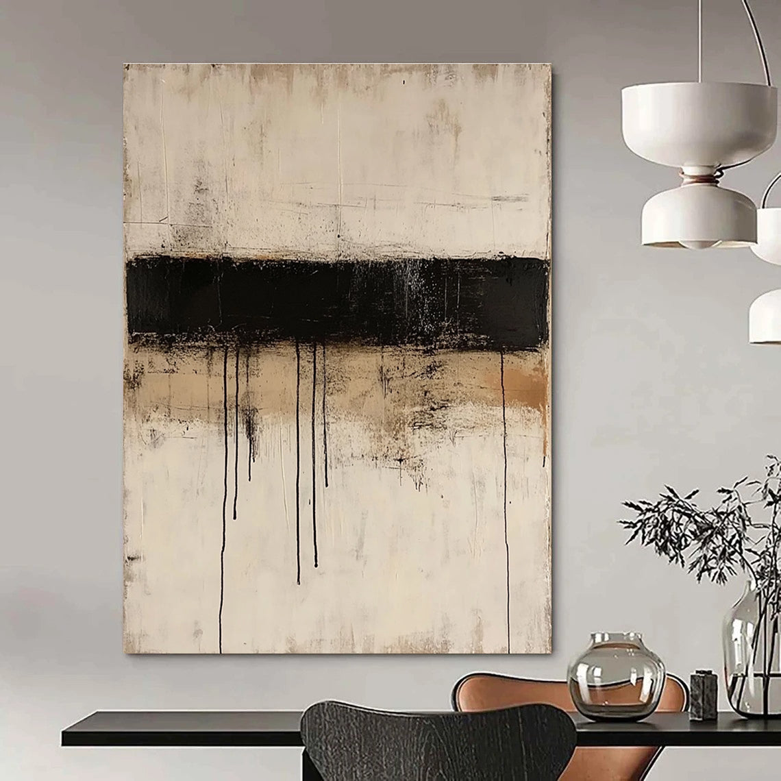Beige and Black Dripping Abstract for Industrial - Chic Loft & Sophisticated Living Room STSC521