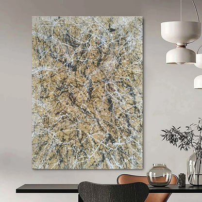 Beige - Gold Splatter Abstract Art for Luxury Boutique Hotel Room & Art Gallery Café DLZ1798