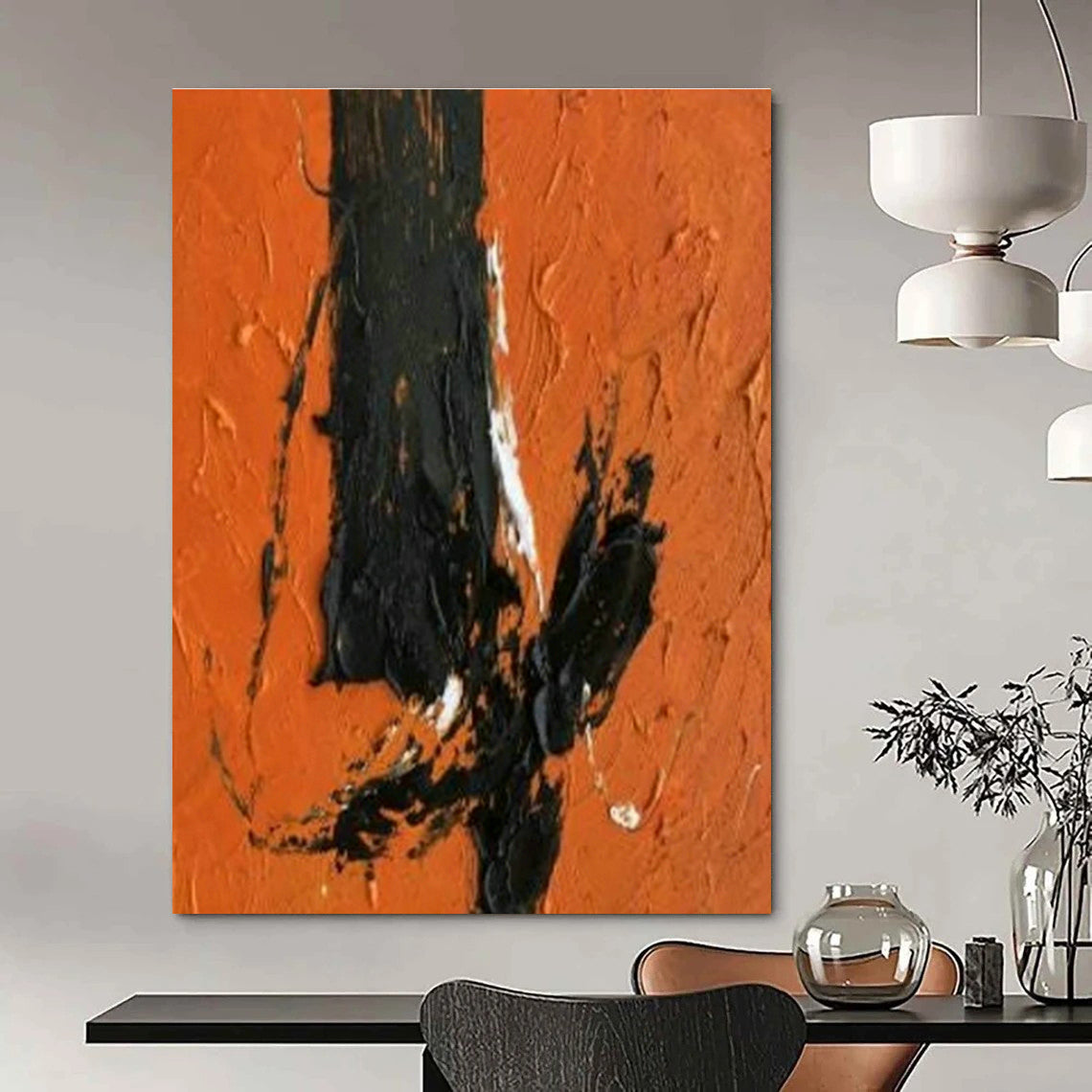Bold Orange - Black Abstract Art for Industrial Loft & Art - Forward Bar DLZ1445