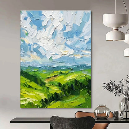 Impasto Green Valley Art for Country Cottage & Landscape - Art Gallery DLZ2257