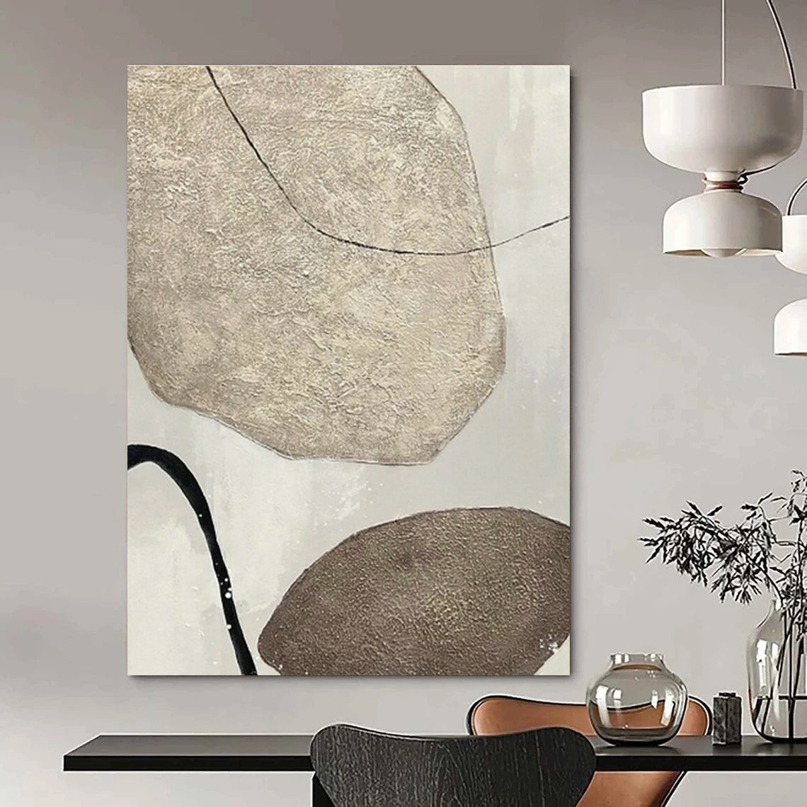 Brown - Stone Linear Abstract Art for Nature - Inspired Home & Outdoor - Themed Café DLZ1328