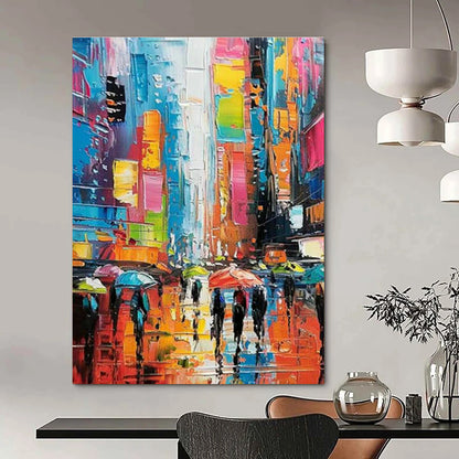 Vibrant City Street Painting for Living Room & Entryway DLZ0362
