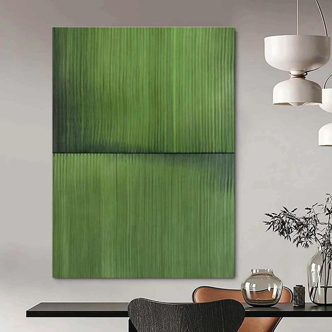 Green Vertical Lines Art for Eco - Friendly Home Study Spaces & Plant - Filled Work-from-Home Nooks DLZ0298