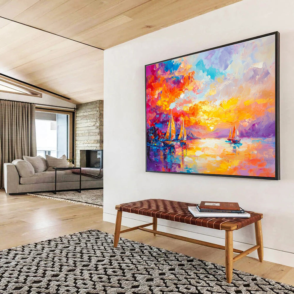Colorful Sunset Sailboats Art for Coastal Restaurant & Nautical - Themed Home SC180
