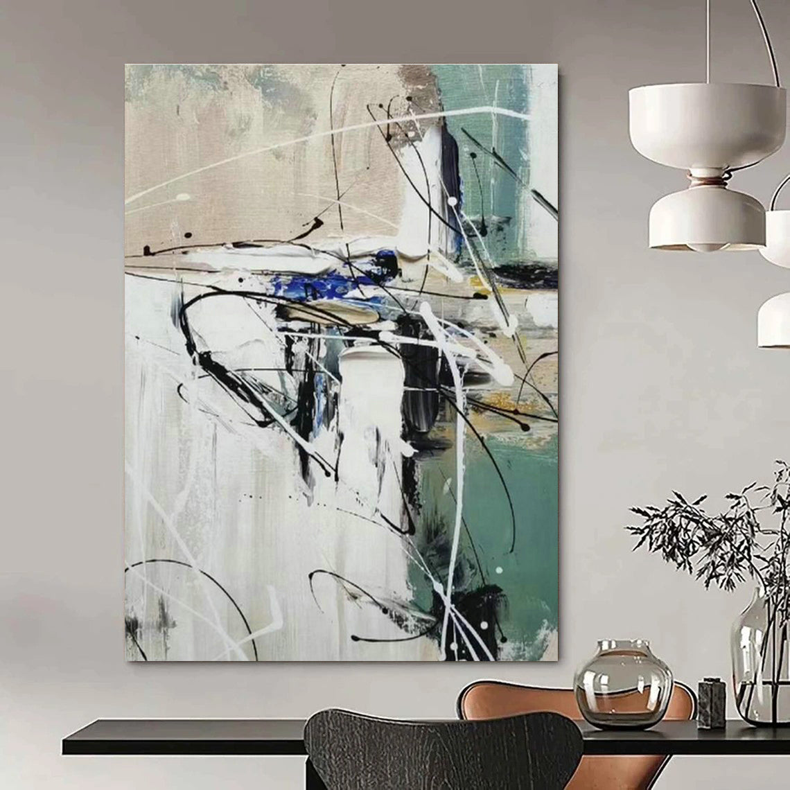Black - White - Blue Abstract Art for Office & Hallway DLZ0309