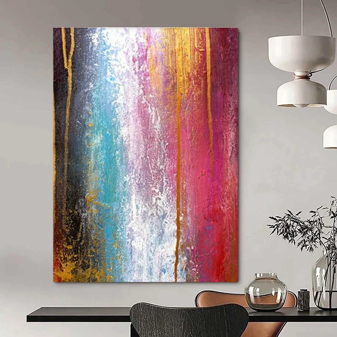 Colorful Gold - Accent Abstract Art for Luxury Hotel Lobby Entrance Walls DLZ0002