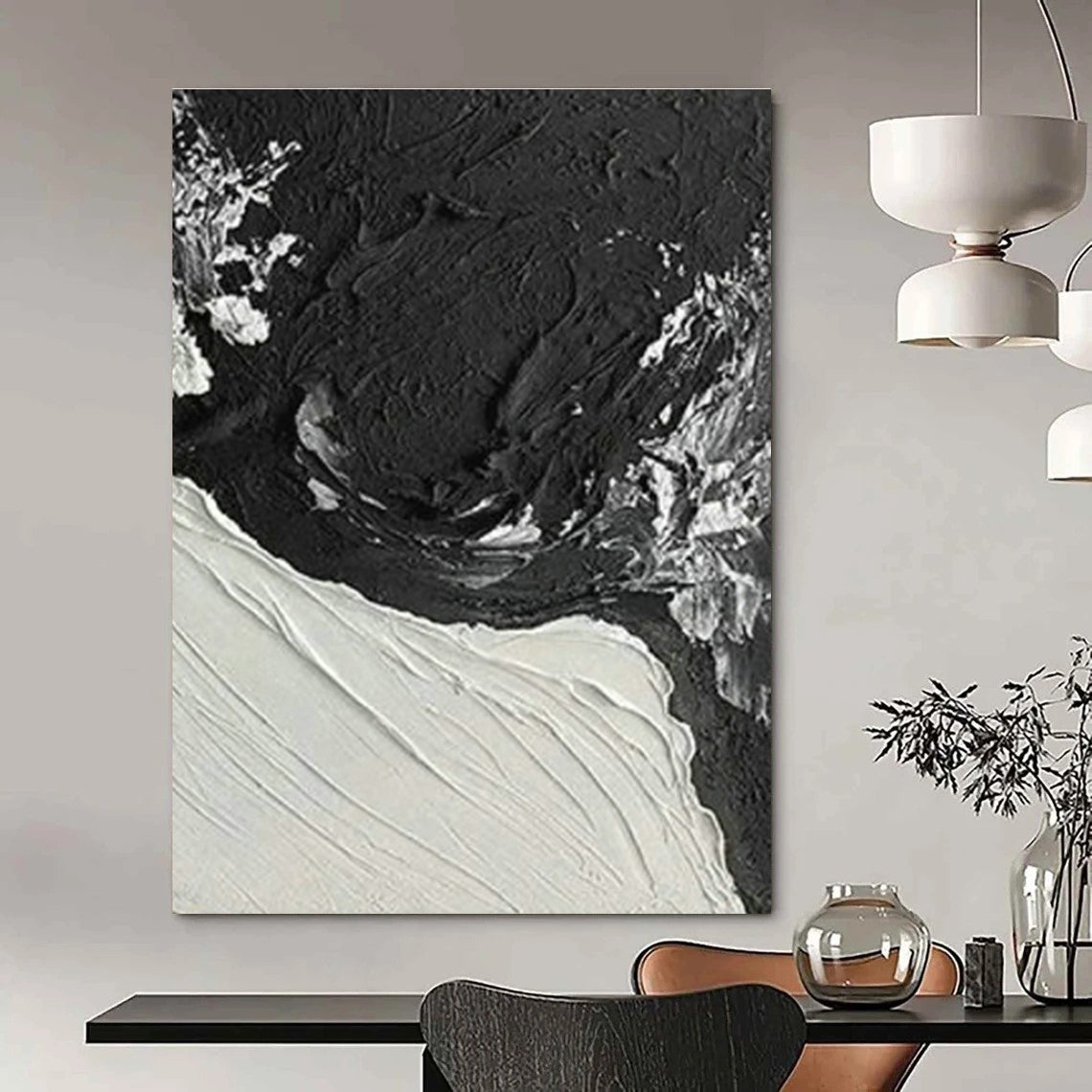 Black - White Thick - Paint Abstract Art for Contemporary Art Space & Industrial - Style Home DLZ1055