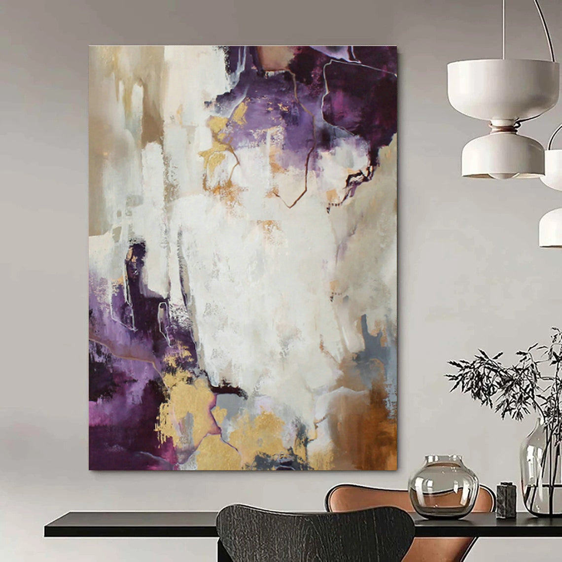 Purple and Gold Abstract Art for Boutique Hotel Suite & Art Deco - Inspired Bar DLZ1016