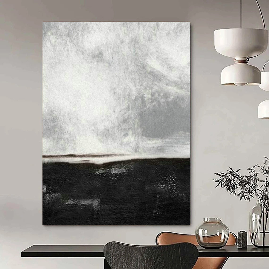 Monochrome Abstract Sea Art for Coastal Home Bedroom & Art - Themed Lounge DLZ2062