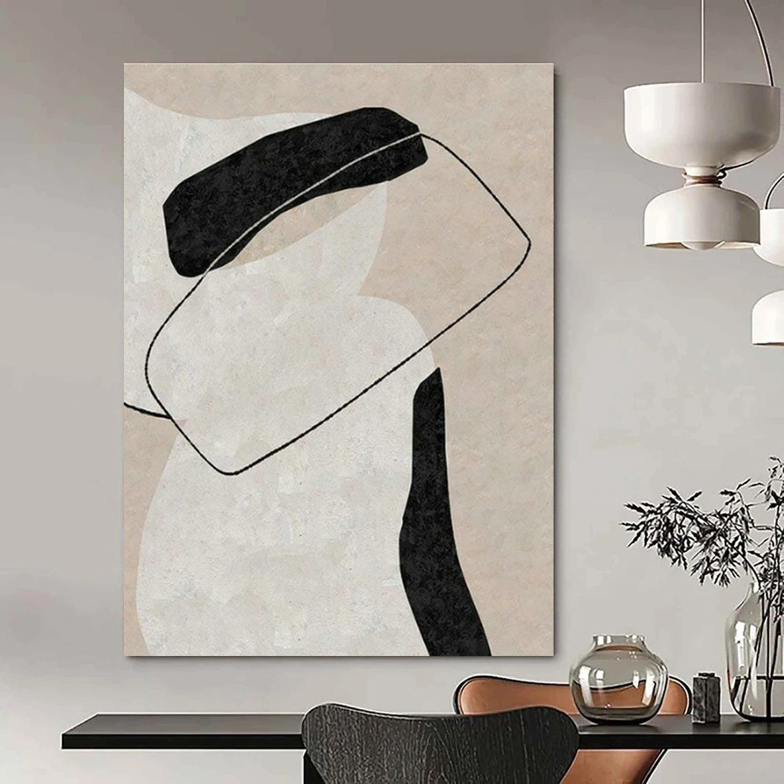 Beige - Black Abstract Art for Scandinavian - Style Living Room & Art Gallery Corridor DLZ2026