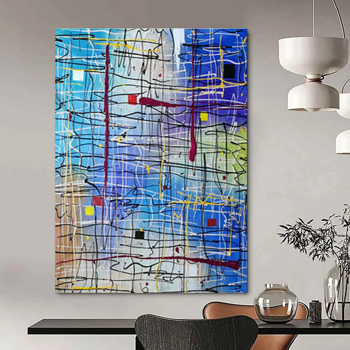 Colorful Lines on Blue Art for Design Studio & Fashion Showroom DLZ2283