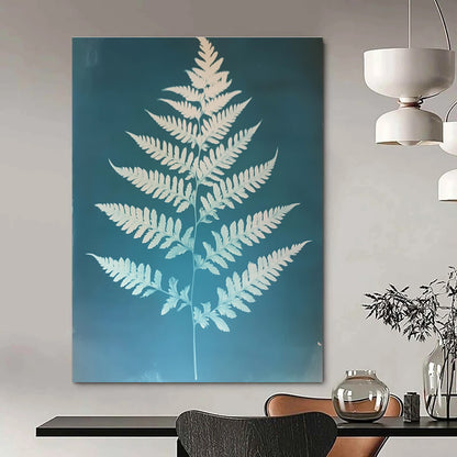 White Fern on Blue for Botanical - Themed Bathroom & Nature - Inspired Lounge STSC1288