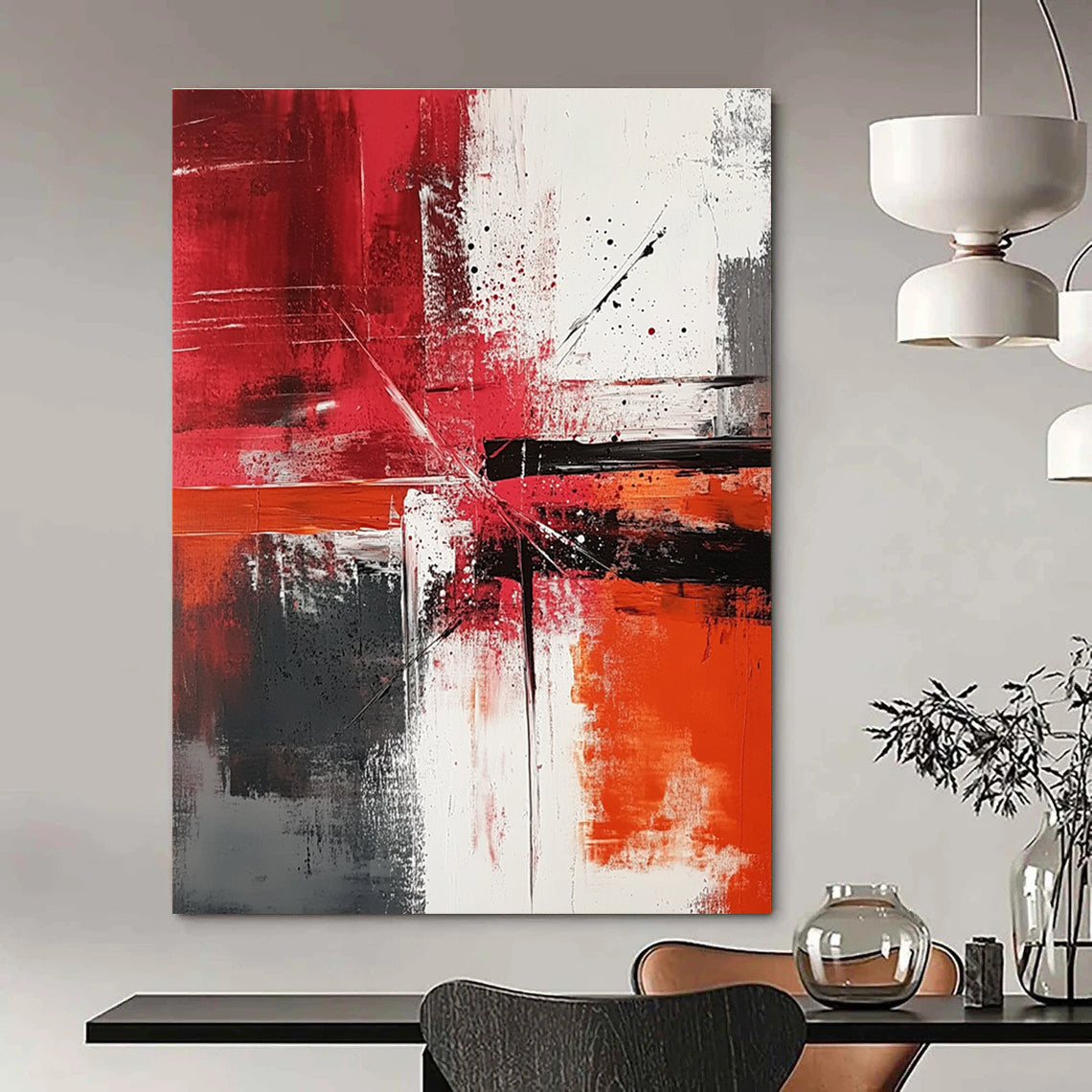 Red, Black, and White Abstract Dynamism Art for Bold Living Room & Contemporary Art Showroom STSC1357