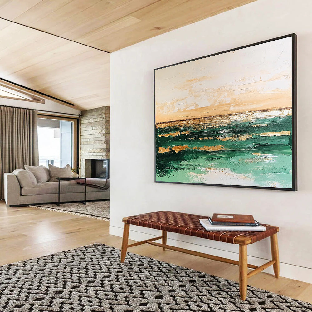 Green and Gold Sea Abstract Art for Coastal Resort Lobby & Luxury Yacht Club SC080