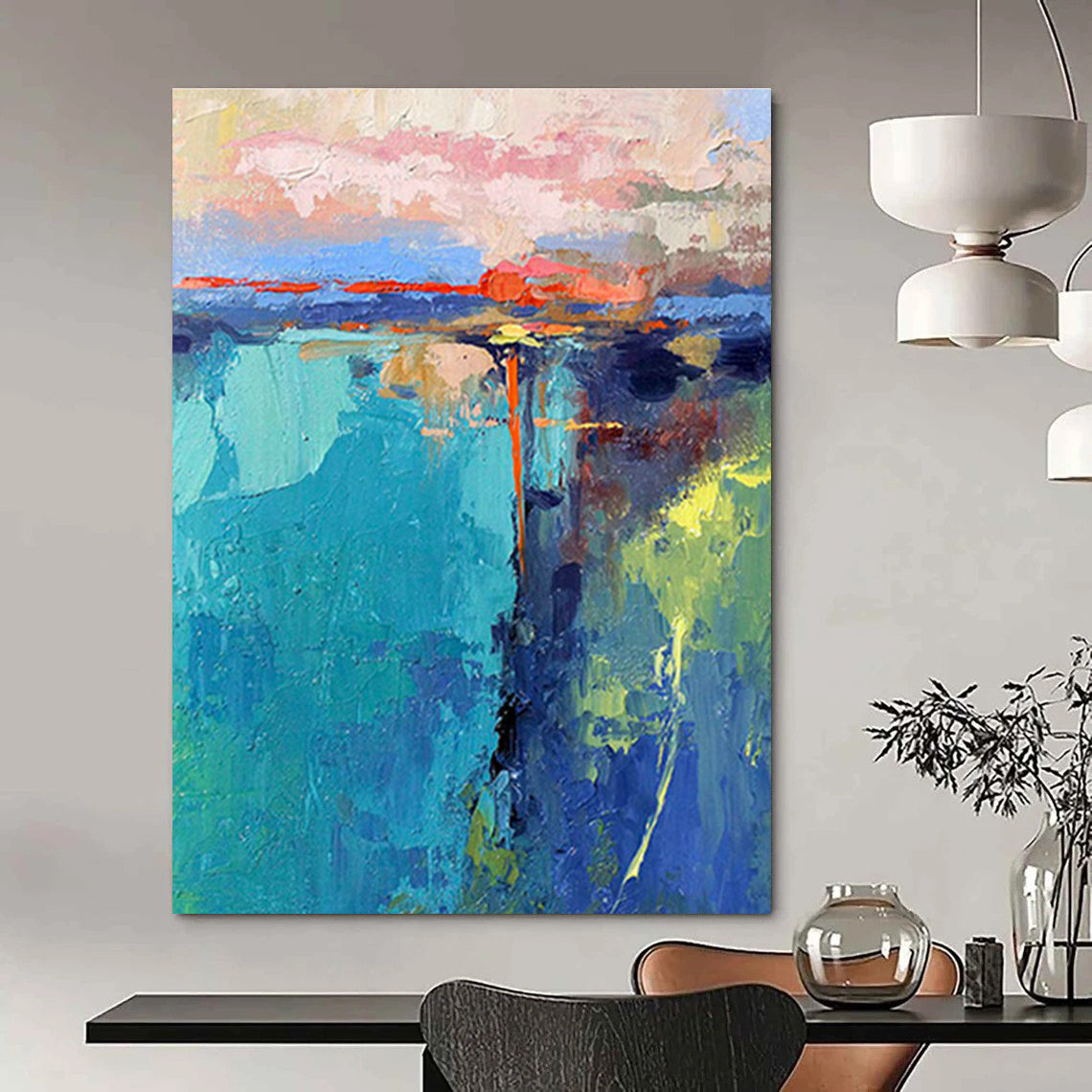Pink - Blue Coastal Abstract Art for Beachfront Restaurant & Yacht Club DLZ1037