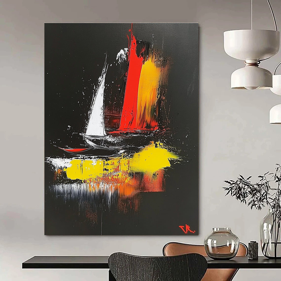 Colorful Sailboat Abstract for Nautical - Themed Restaurant & Coastal Home Living Room STSC390